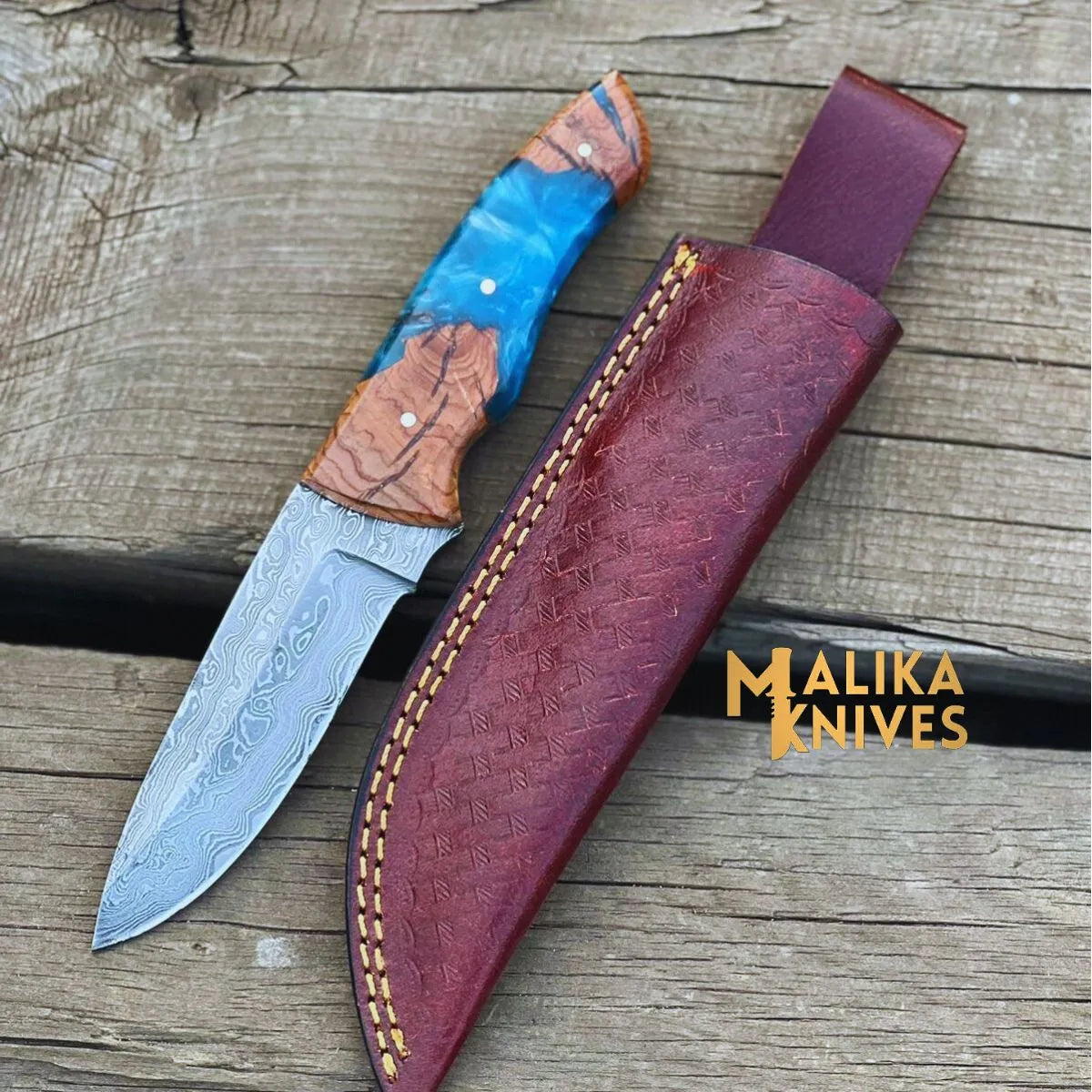 Handmade Damascus Steel Skinner Knife: Your Ultimate Outdoor Companion with Rosewood & Epoxy Resin Handle - RFE Marketing Ventures