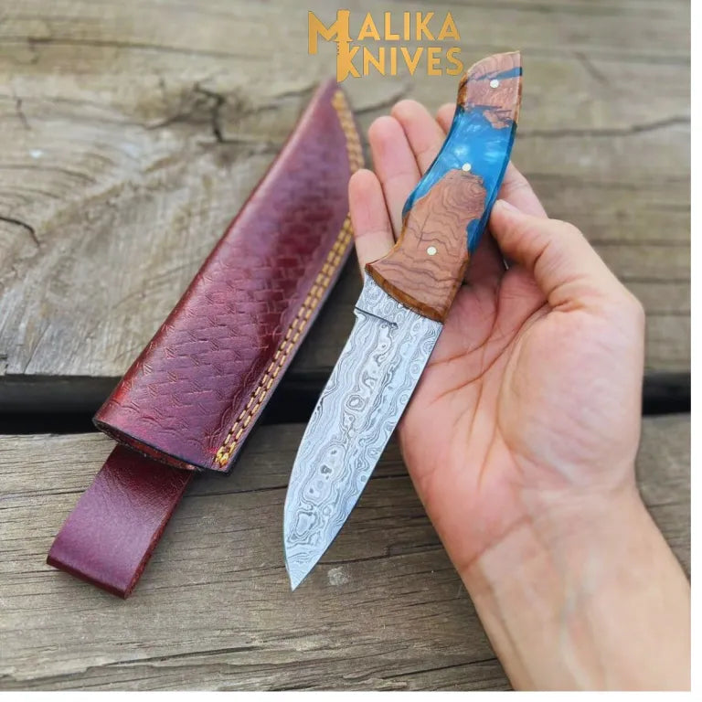 Handmade Damascus Steel Skinner Knife: Your Ultimate Outdoor Companion with Rosewood & Epoxy Resin Handle - RFE Marketing Ventures