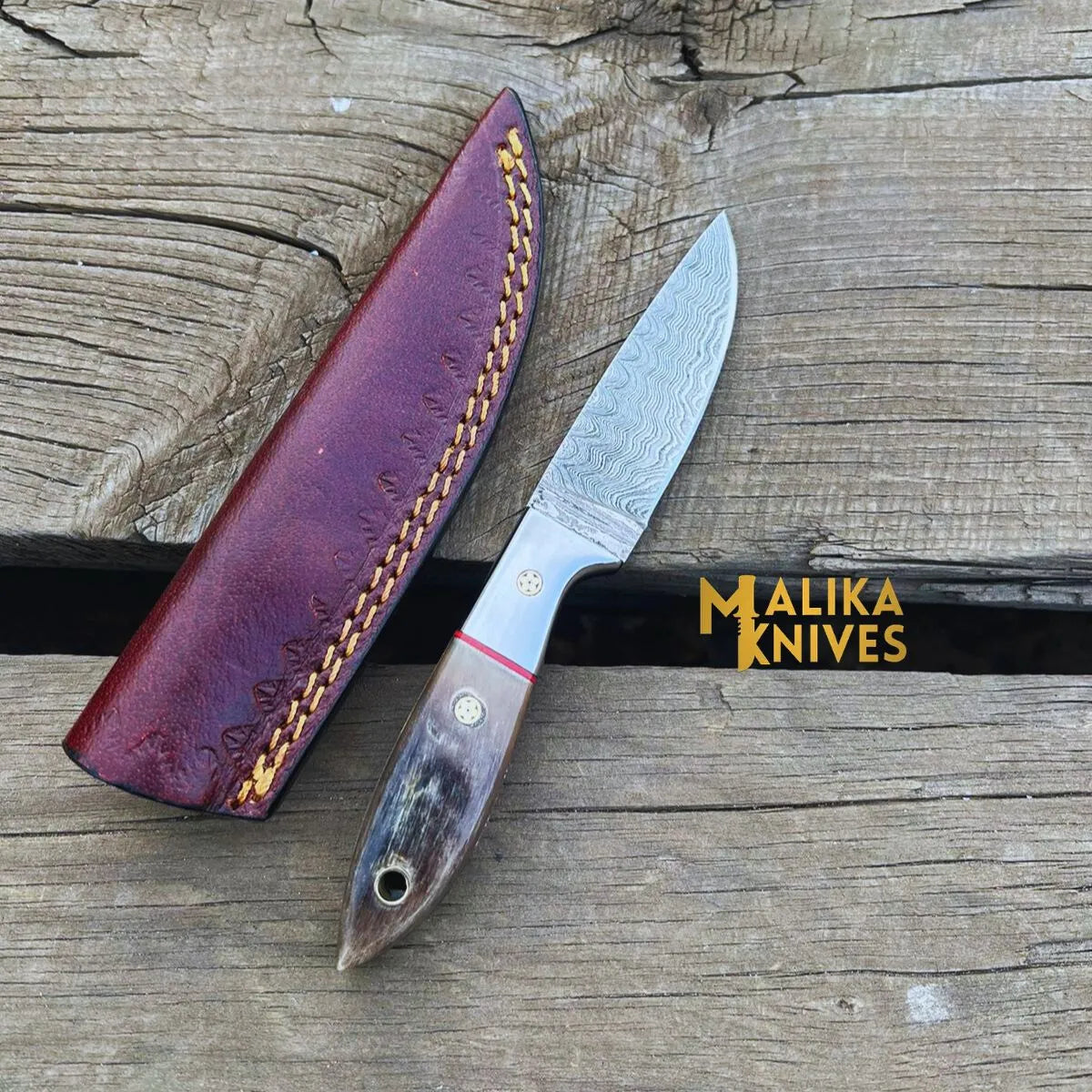 Damascus Steel Skinner Knife - Unmatched Precision with Genuine Ram Horn Handle for Outdoor Enthusiasts - RFE Marketing Ventures