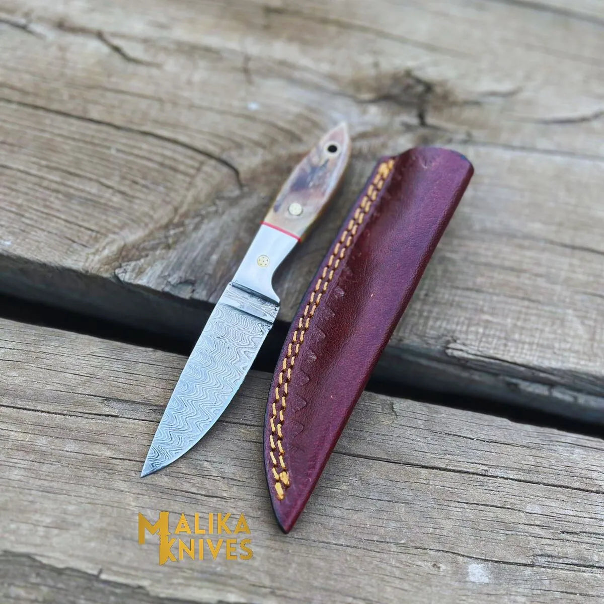 Damascus Steel Skinner Knife - Unmatched Precision with Genuine Ram Horn Handle for Outdoor Enthusiasts - RFE Marketing Ventures