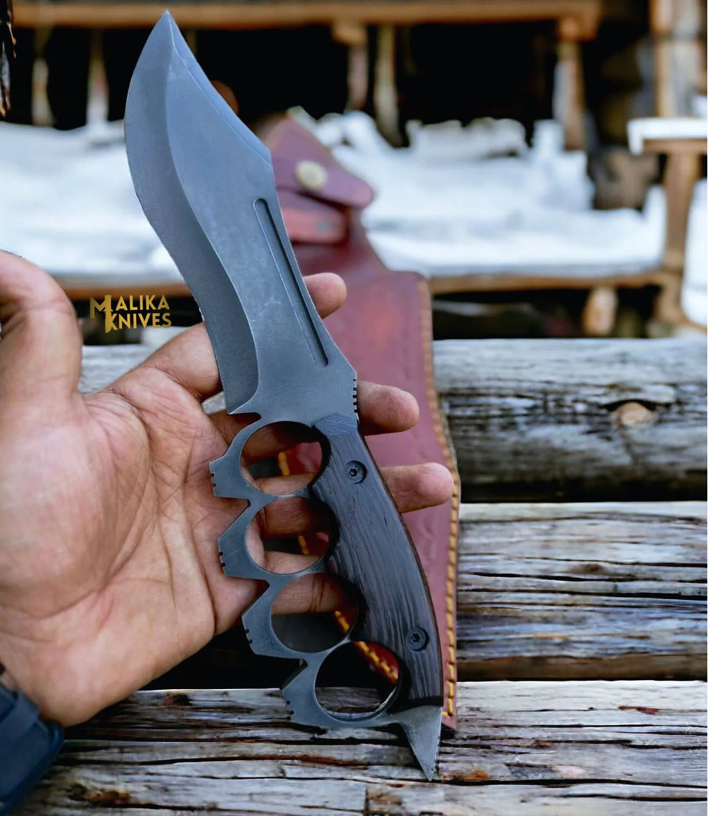 D2 Knuckle Bowie Knife – Superior Craftsmanship with Wenge Wood Handle - RFE Marketing Ventures