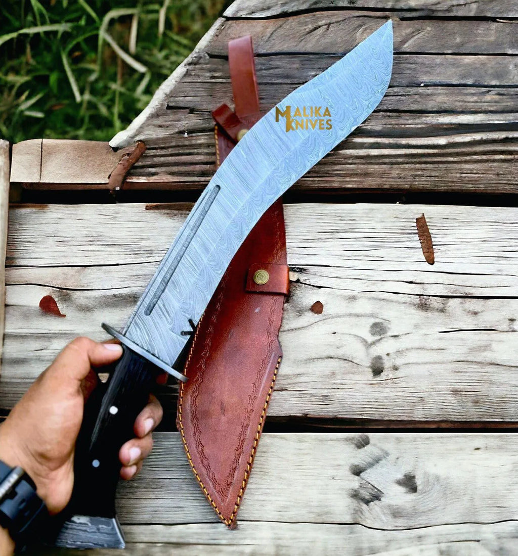 Premium Damascus Kukri Bowie Knife - Wenge Wood Full Tang for Ultimate Performance - RFE Marketing Ventures