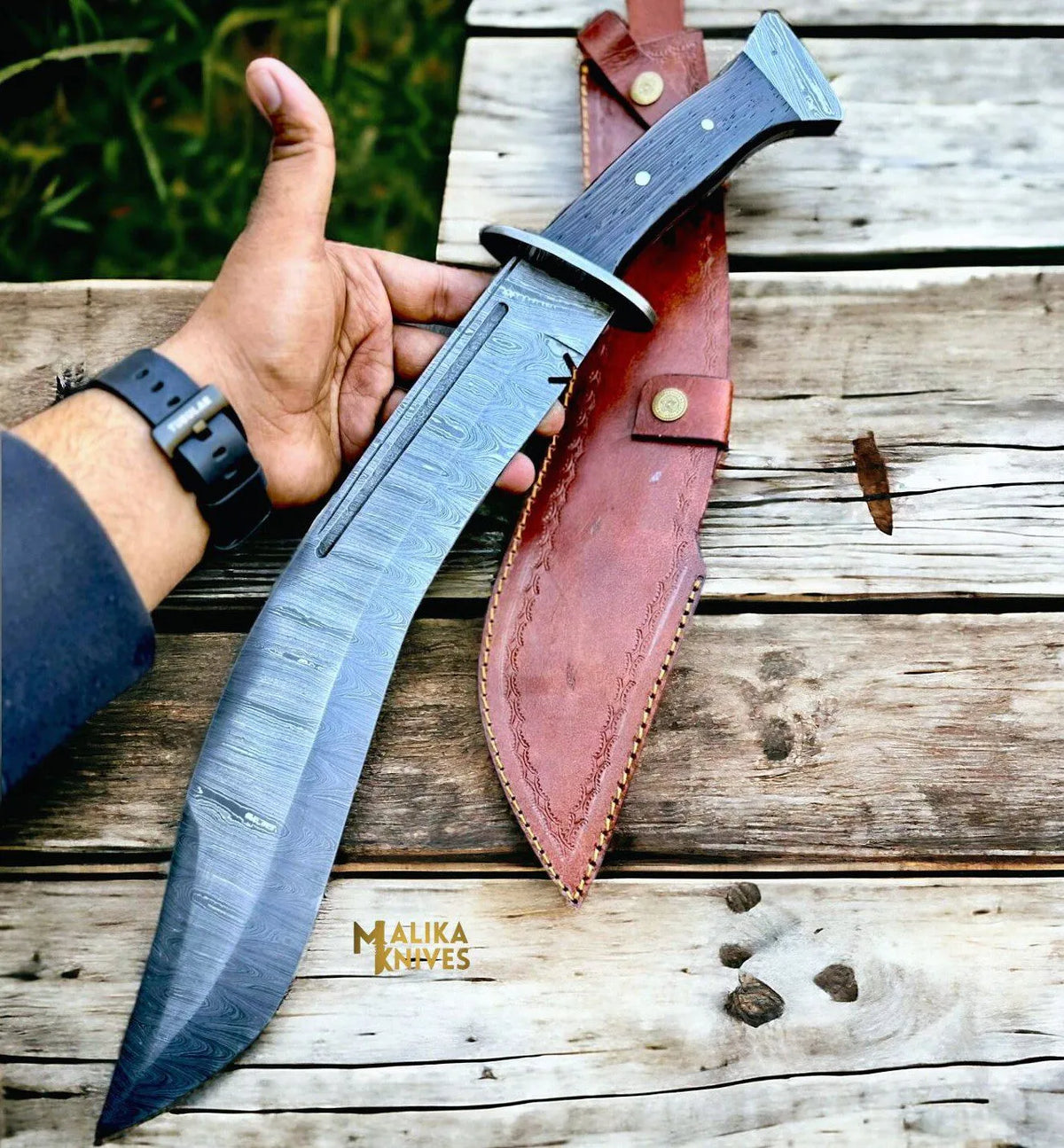 Premium Damascus Kukri Bowie Knife - Wenge Wood Full Tang for Ultimate Performance - RFE Marketing Ventures