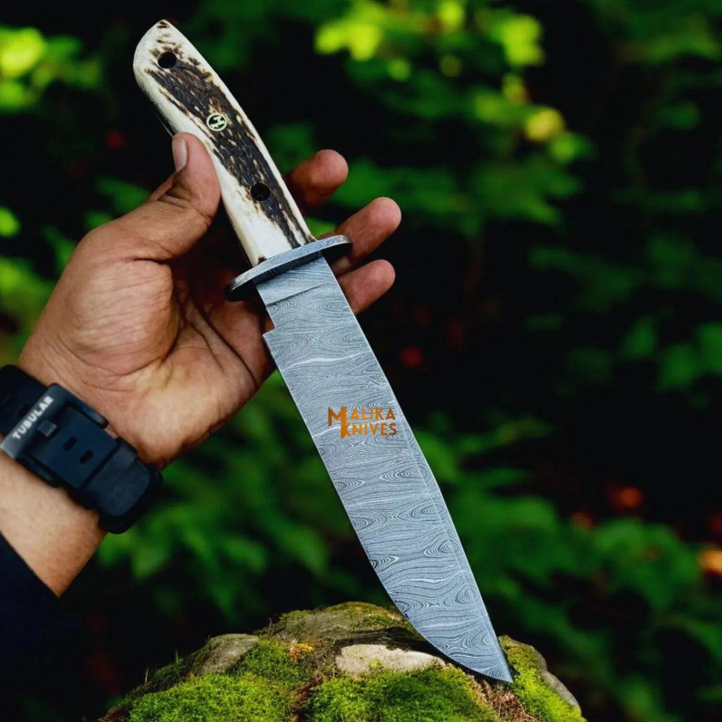 Exceptional Damascus Stag Handle Bowie Knife – Timeless Craftsmanship Meets Functionality - RFE Marketing Ventures
