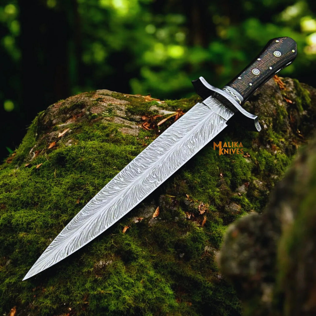 Feather Damascus Bowie Knife: Unleash Craftsmanship with a Unique Blade - RFE Marketing Ventures