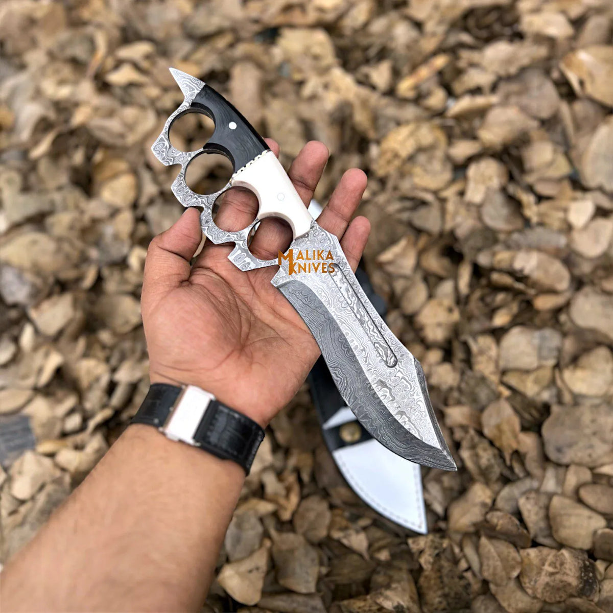 Experience Precision and Style with the Damascus Knuckle Bowie Knife - RFE Marketing Ventures