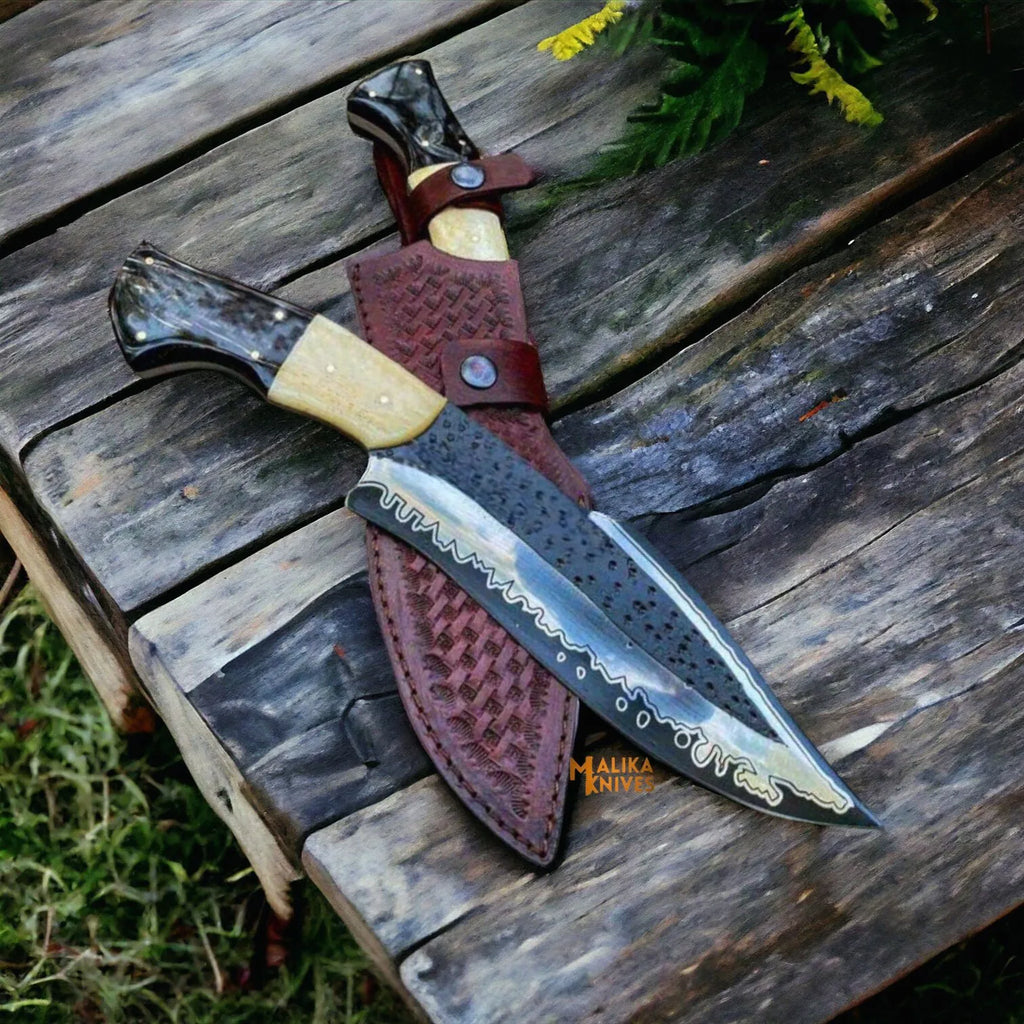 Premium D2 Steel Bowie Knife - Unleash Your Adventurous Spirit with a Camel Bone & Bull Horn Handle - RFE Marketing Ventures