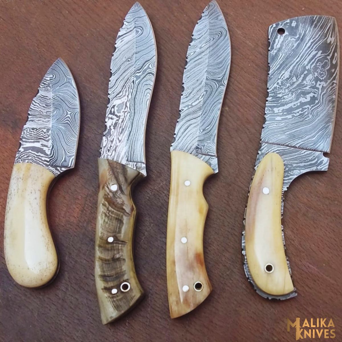 Handmade Damascus Hunting Knife Set with Camel Bone Handles - Precision Tools for Every Hunter - RFE Marketing Ventures