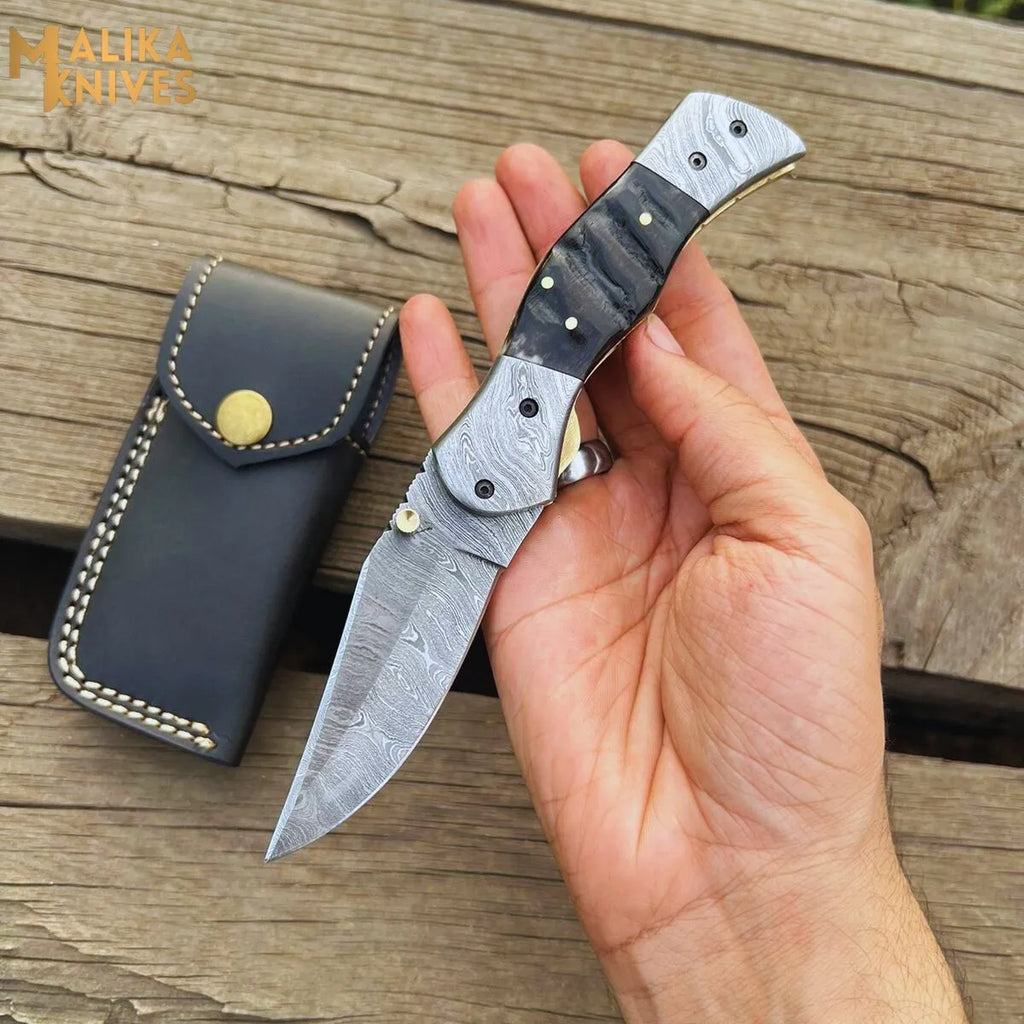 Custom Handmade Folding Knife - Exquisite Craftsmanship with Ram Horn Handle - RFE Marketing Ventures