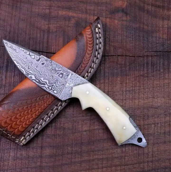 Handmade Damascus Skinner Knife with Premium Camel Bone Handle - RFE Marketing Ventures