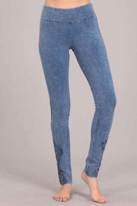 Mineral Washed Jeggings with Crochet Ankle Detail - Made in USA