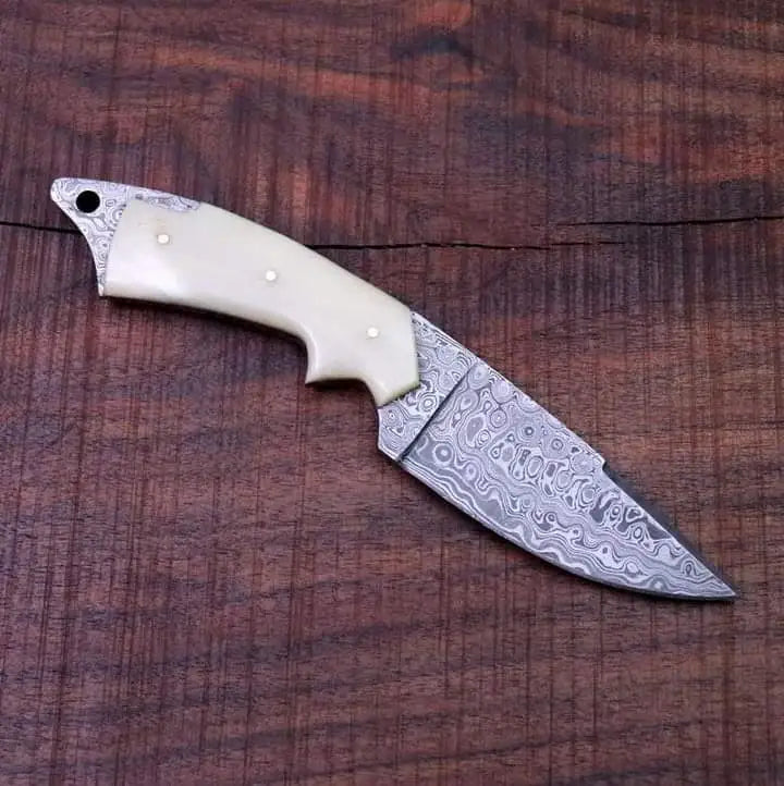 Handmade Damascus Skinner Knife with Premium Camel Bone Handle - RFE Marketing Ventures