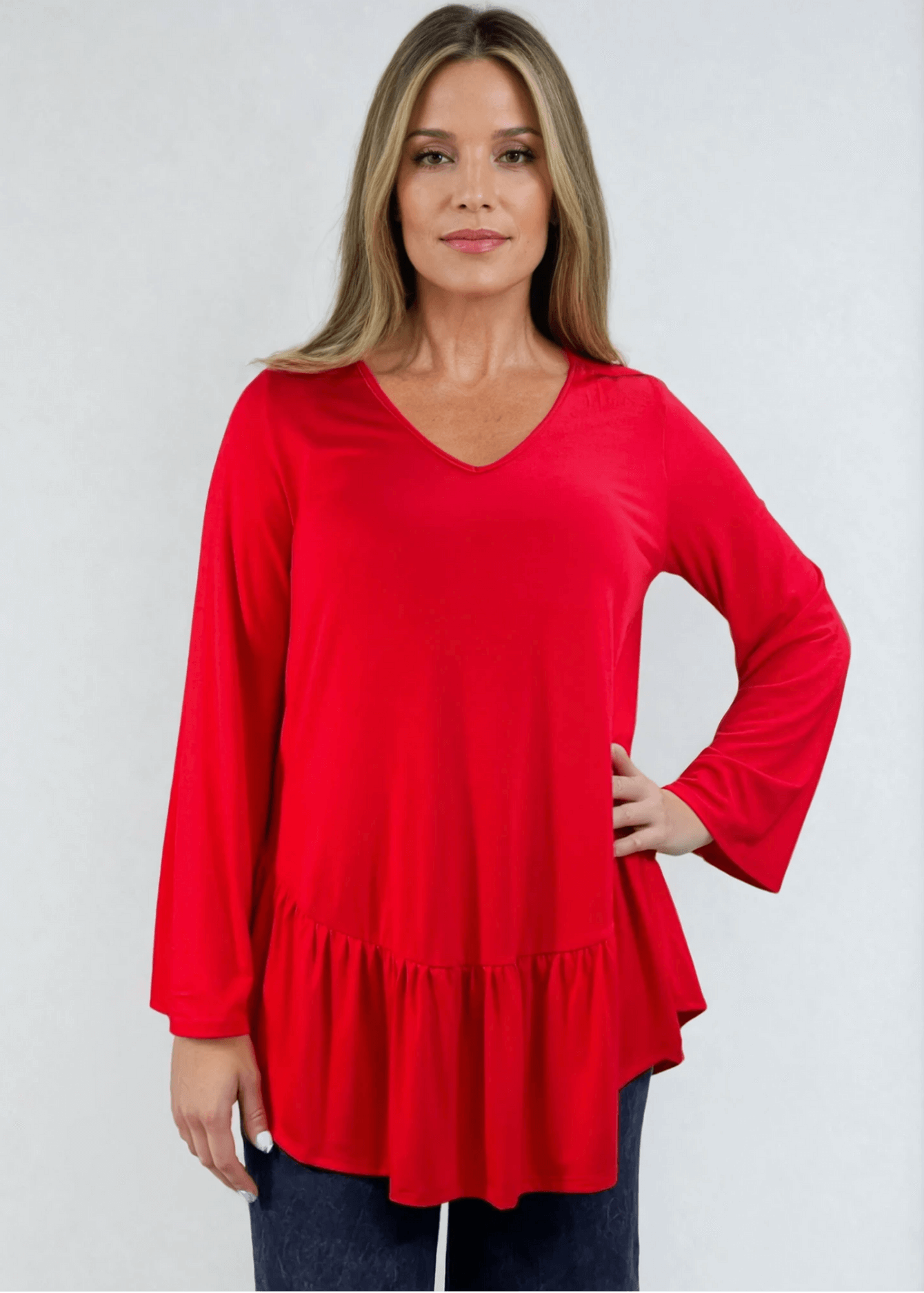 Ally Grab and Go Tunic with Flounce Ruffle Hem - Effortless Style and Comfort
