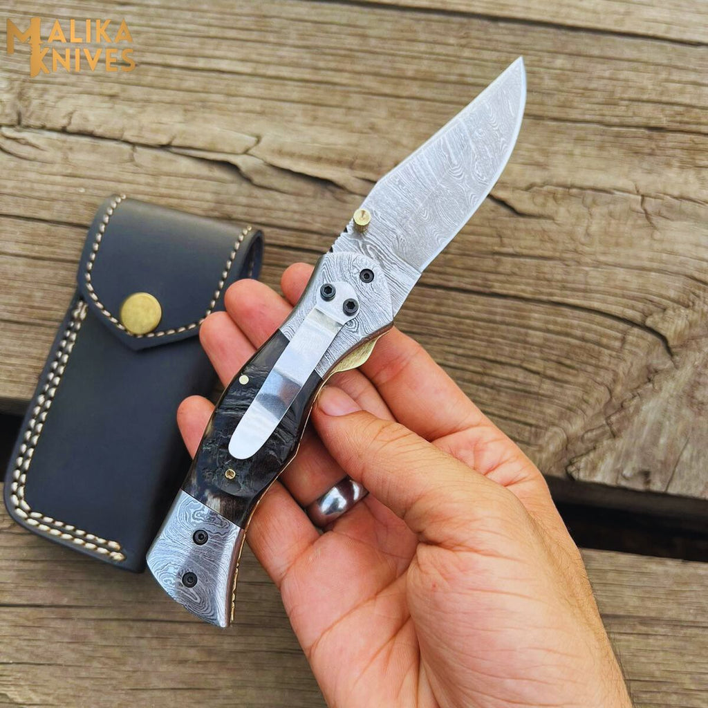 Custom Handmade Folding Knife - Exquisite Craftsmanship with Ram Horn Handle - RFE Marketing Ventures