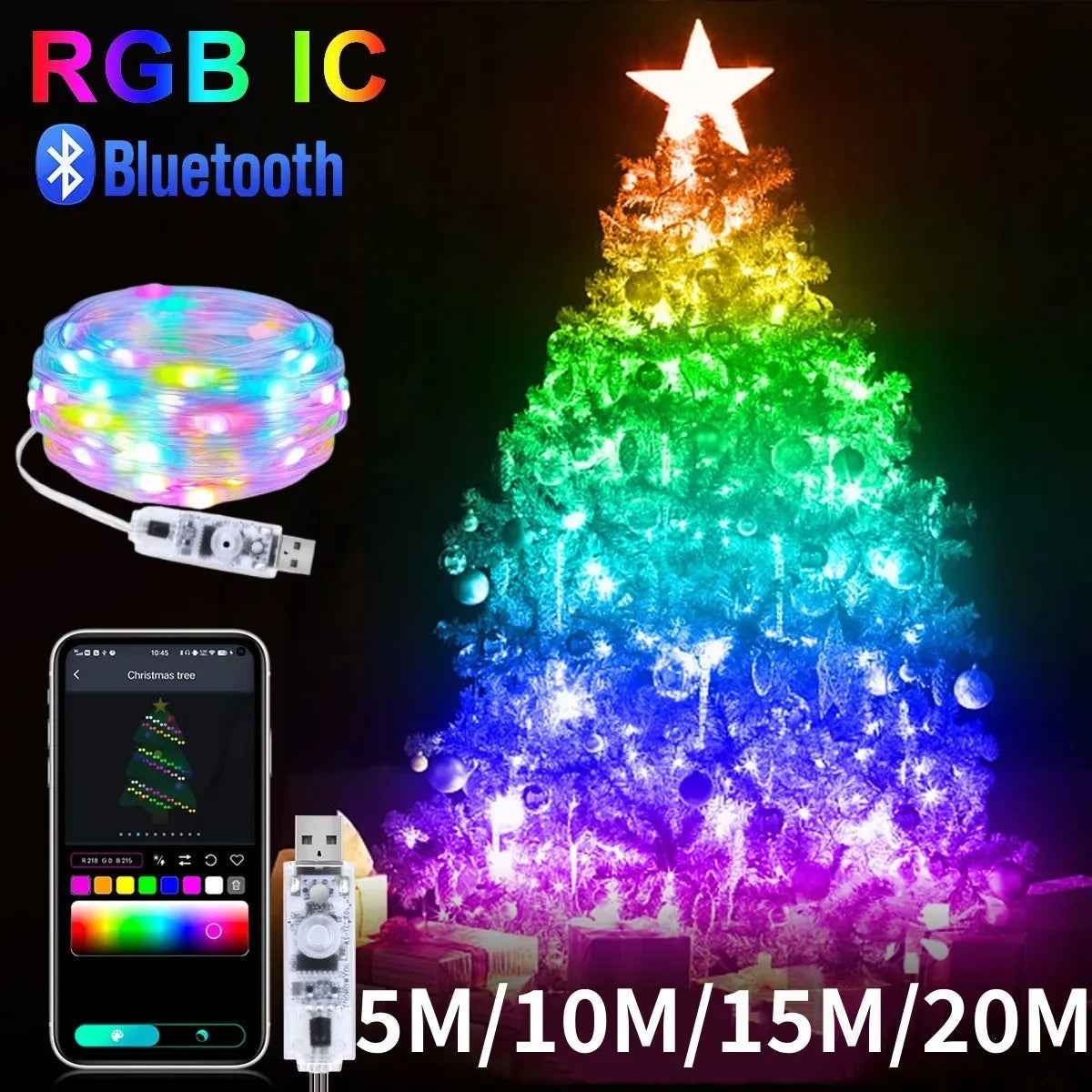 RGBIC Christmas Lights - Bluetooth String Lights for Festive Décor