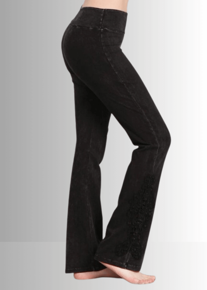 Mineral Washed Bootcut Jeggings with Crochet Detail - RFE Marketing Ventures
