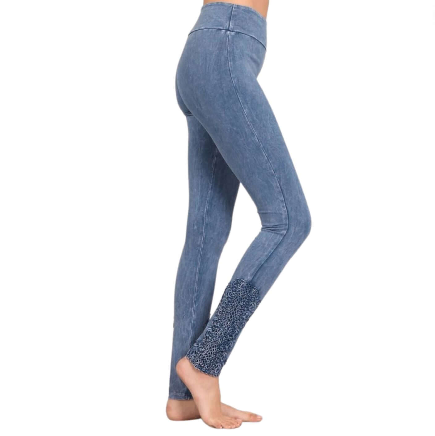 Mineral Washed Jeggings Crochet Ankle Detail Made in USA