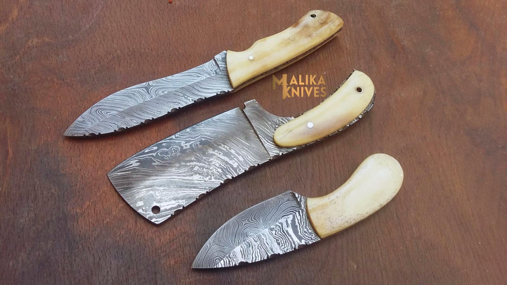 Handmade Damascus Hunting Knife Set with Camel Bone Handles - Precision Tools for Every Hunter - RFE Marketing Ventures