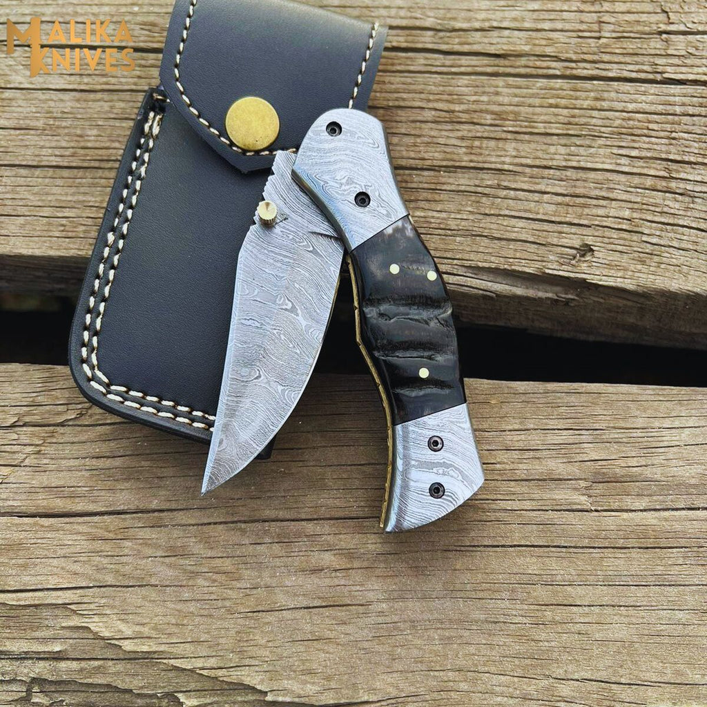 Custom Handmade Folding Knife - Exquisite Craftsmanship with Ram Horn Handle - RFE Marketing Ventures