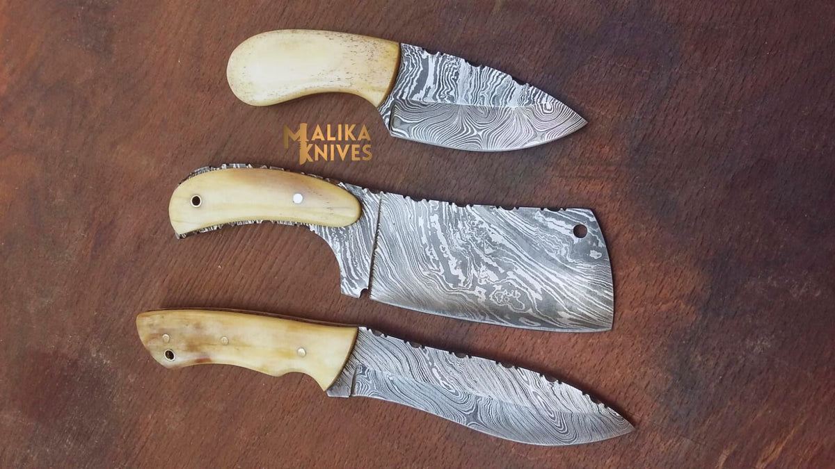 Handmade Damascus Hunting Knife Set with Camel Bone Handles - Precision Tools for Every Hunter - RFE Marketing Ventures
