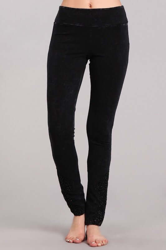 Mineral Washed Jeggings with Crochet Ankle Detail - Made in USA