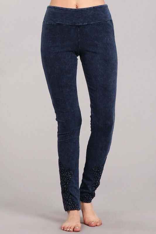 Mineral Washed Jeggings with Crochet Ankle Detail - Made in USA