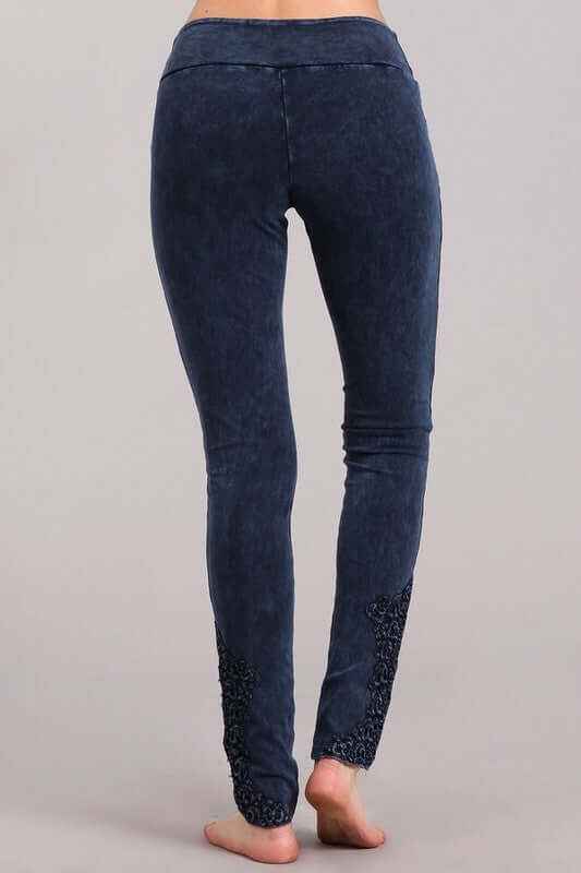 Mineral Washed Jeggings Crochet Ankle Detail Made in USA