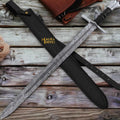 Handmade Medieval Knight Sword: Exquisite Damascus Arming Sword with Leather Sheath