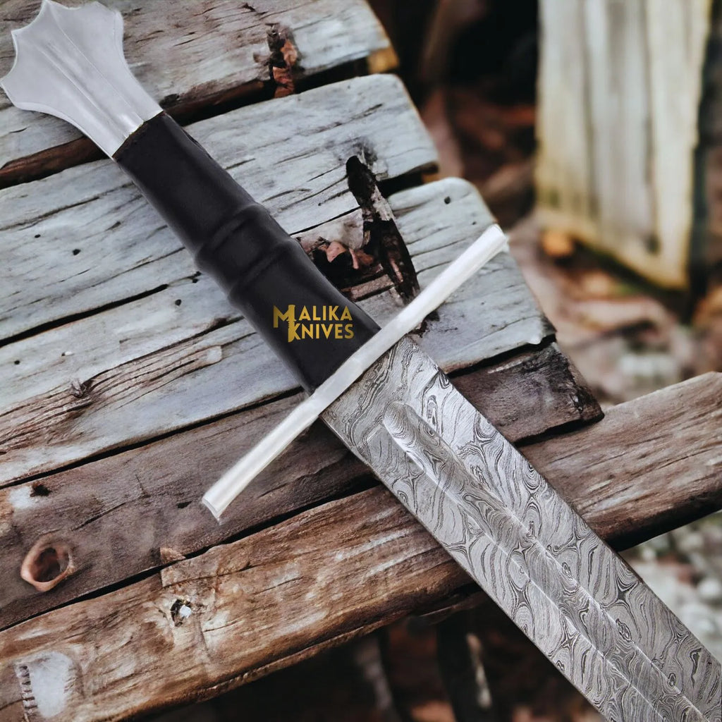 Handmade Medieval Knight Sword: Exquisite Damascus Arming Sword with Leather Sheath - RFE Marketing Ventures