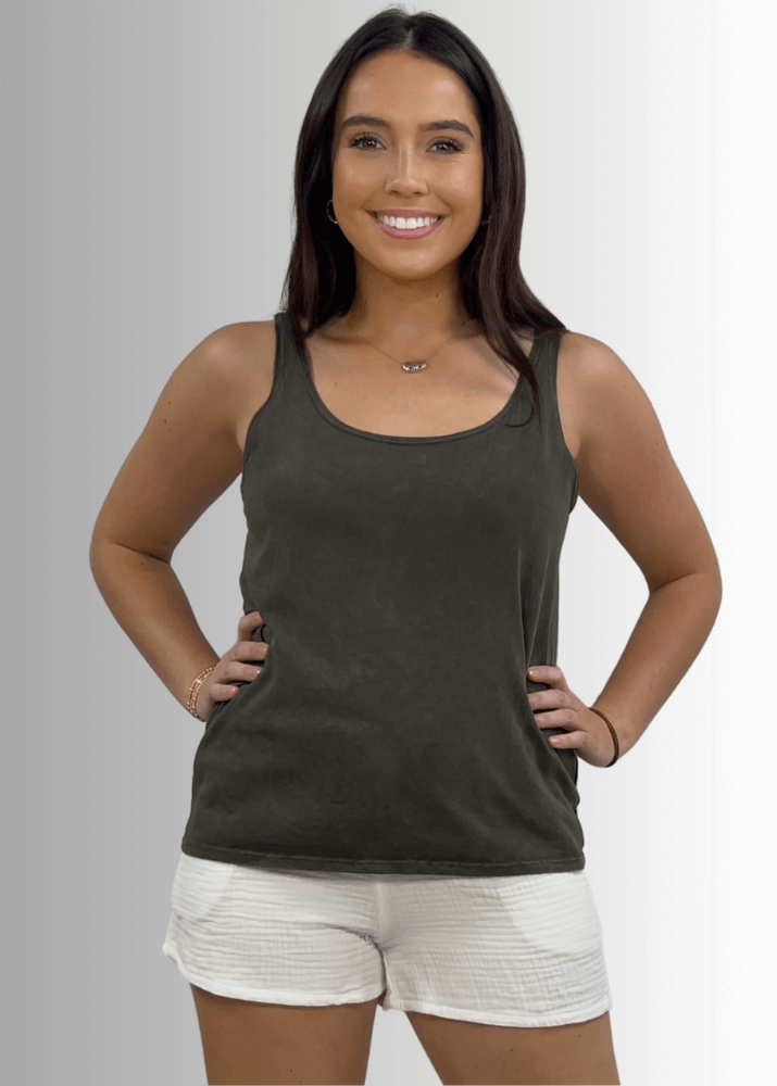 Twenty Four Seven Dark Moss Green Cotton Tank for Everyday Comfort