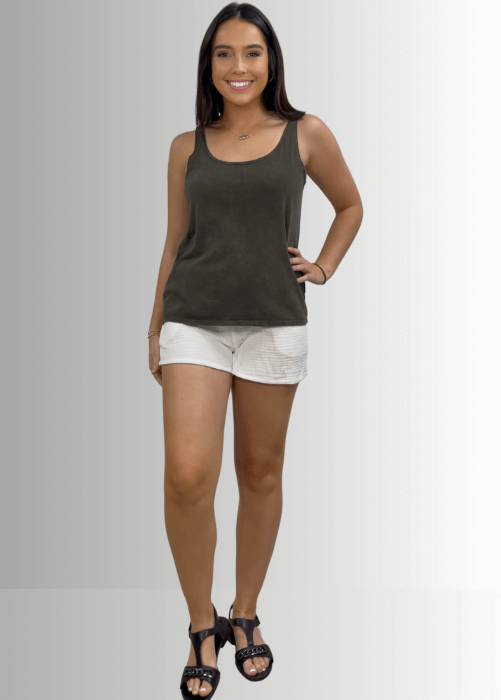 Twenty Four Seven Dark Moss Green Cotton Tank for Everyday Comfort