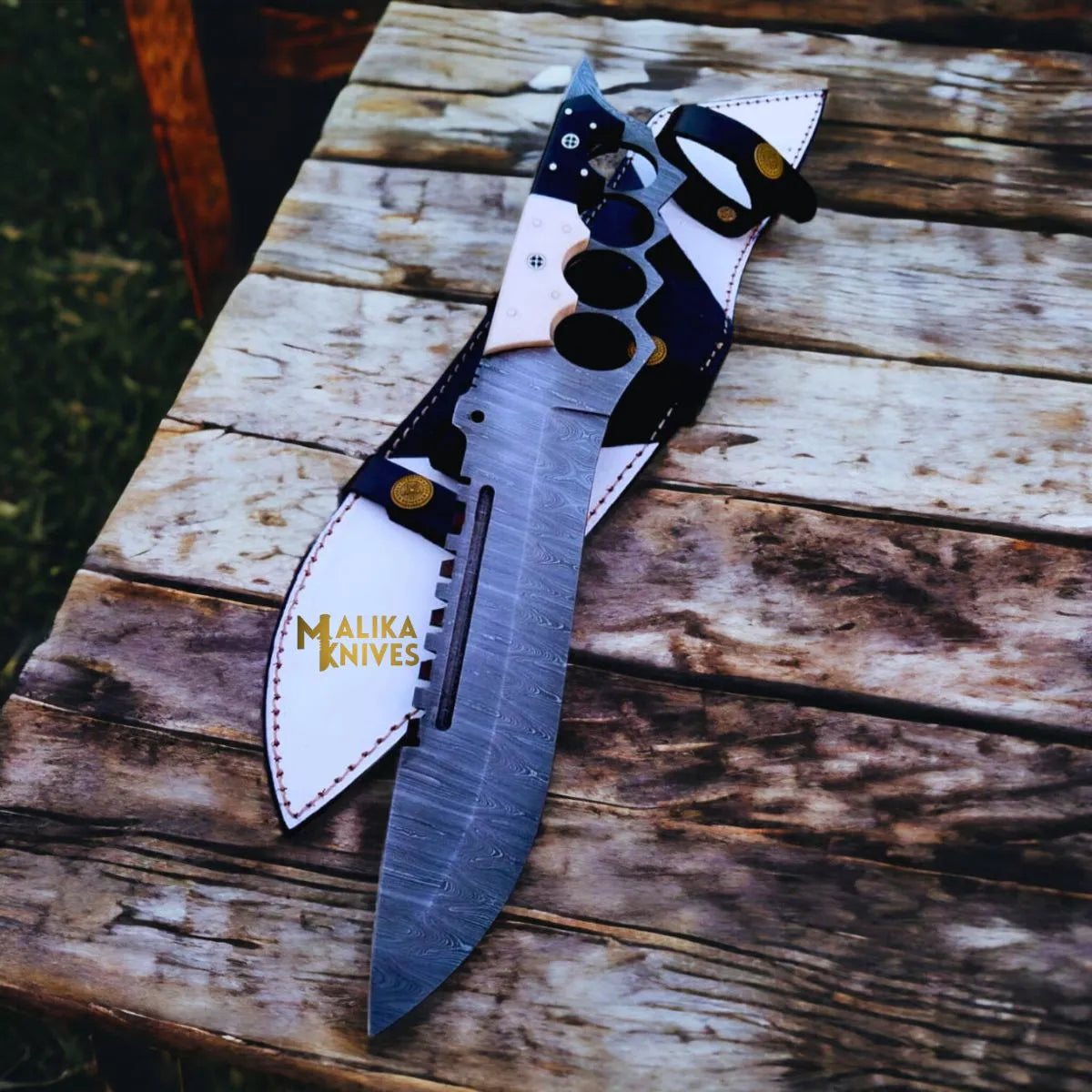 Unleash Your Edge with the Black White Damascus Bowie Knife - RFE Marketing Ventures