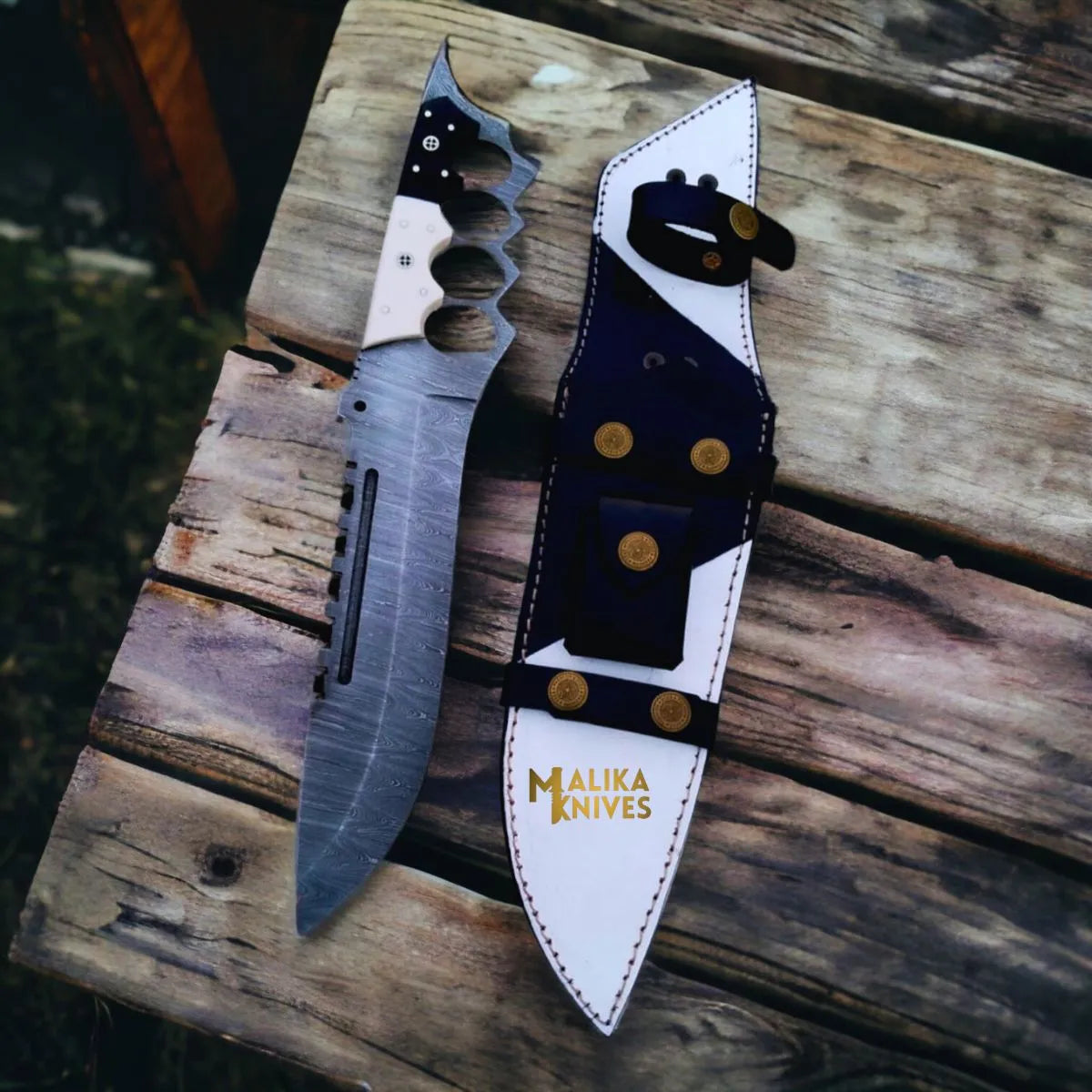Unleash Your Edge with the Black White Damascus Bowie Knife - RFE Marketing Ventures
