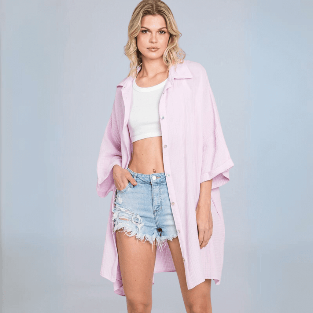 Boyfriend Slouchy Top Pink Lilac - Made in USA