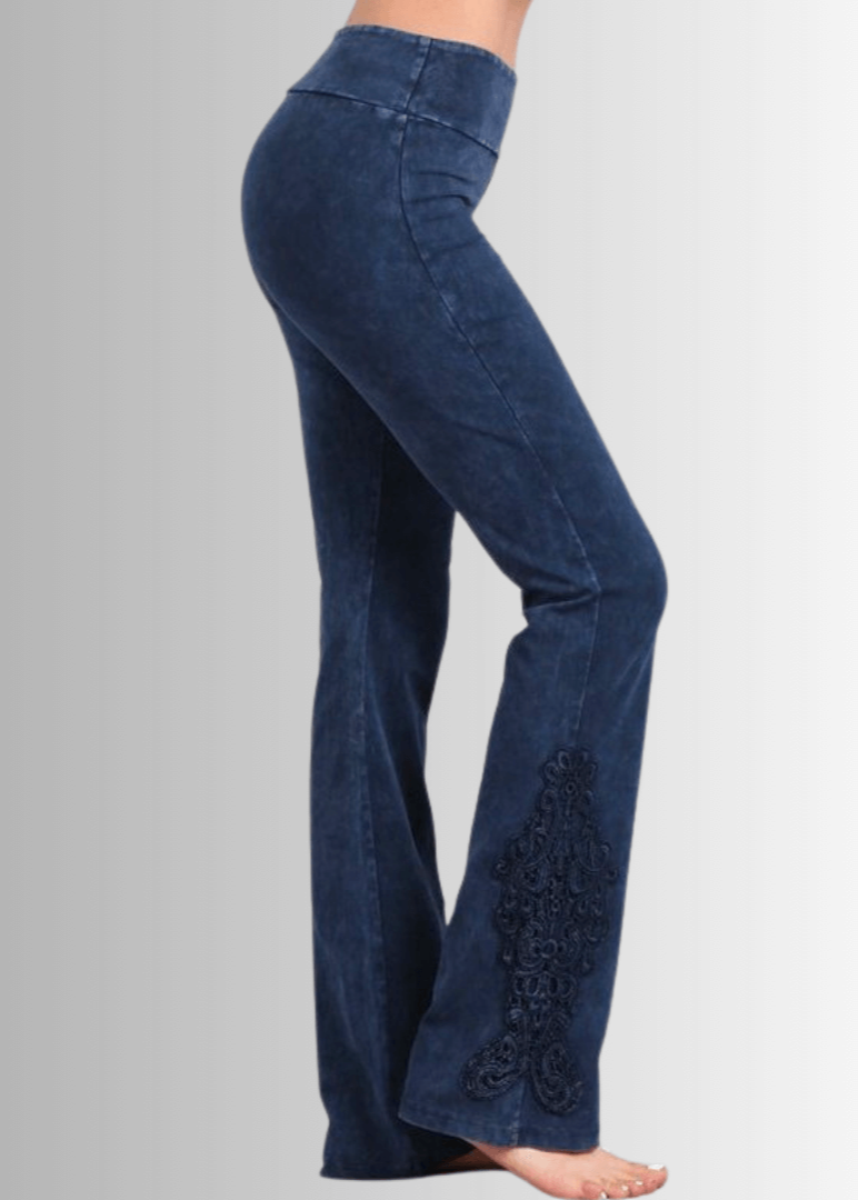 Mineral Washed Bootcut Jeggings with Crochet Detail
