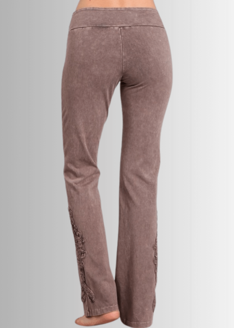 Mineral Washed Bootcut Jeggings with Crochet Detail