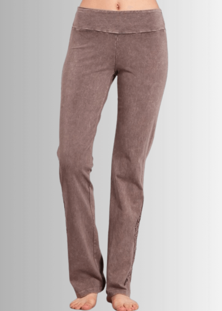 Mineral Washed Bootcut Jeggings with Crochet Detail for Ultimate Comfort