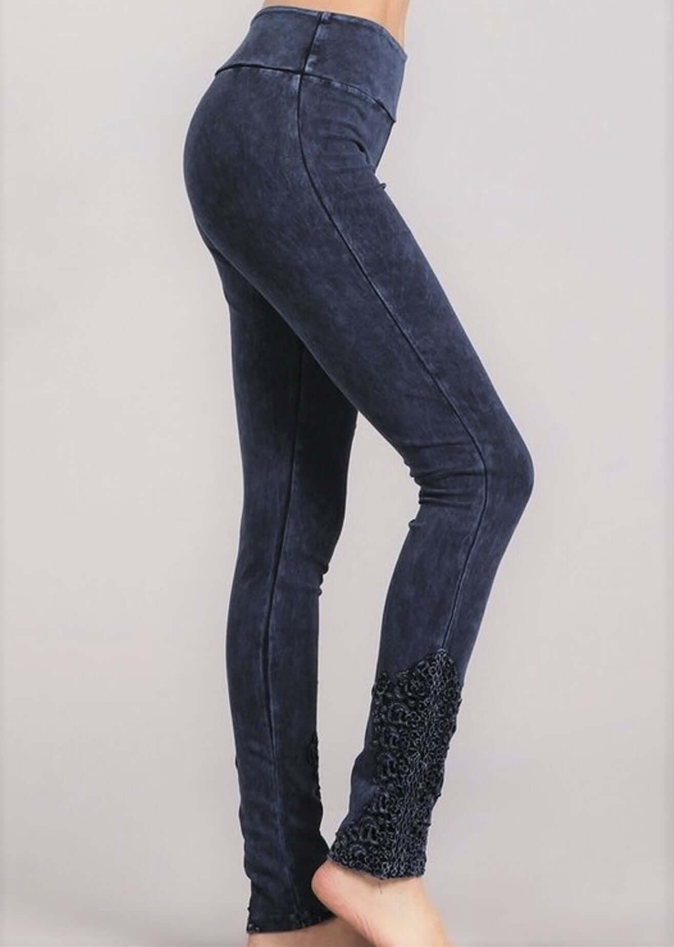 Mineral Washed Jeggings with Crochet Ankle Detail - Made in USA