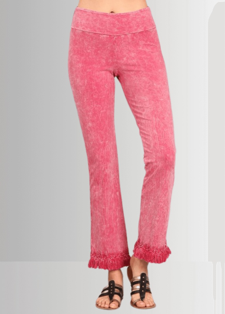 Mineral Washed Plus Size Crochet Fringe Hem Pants