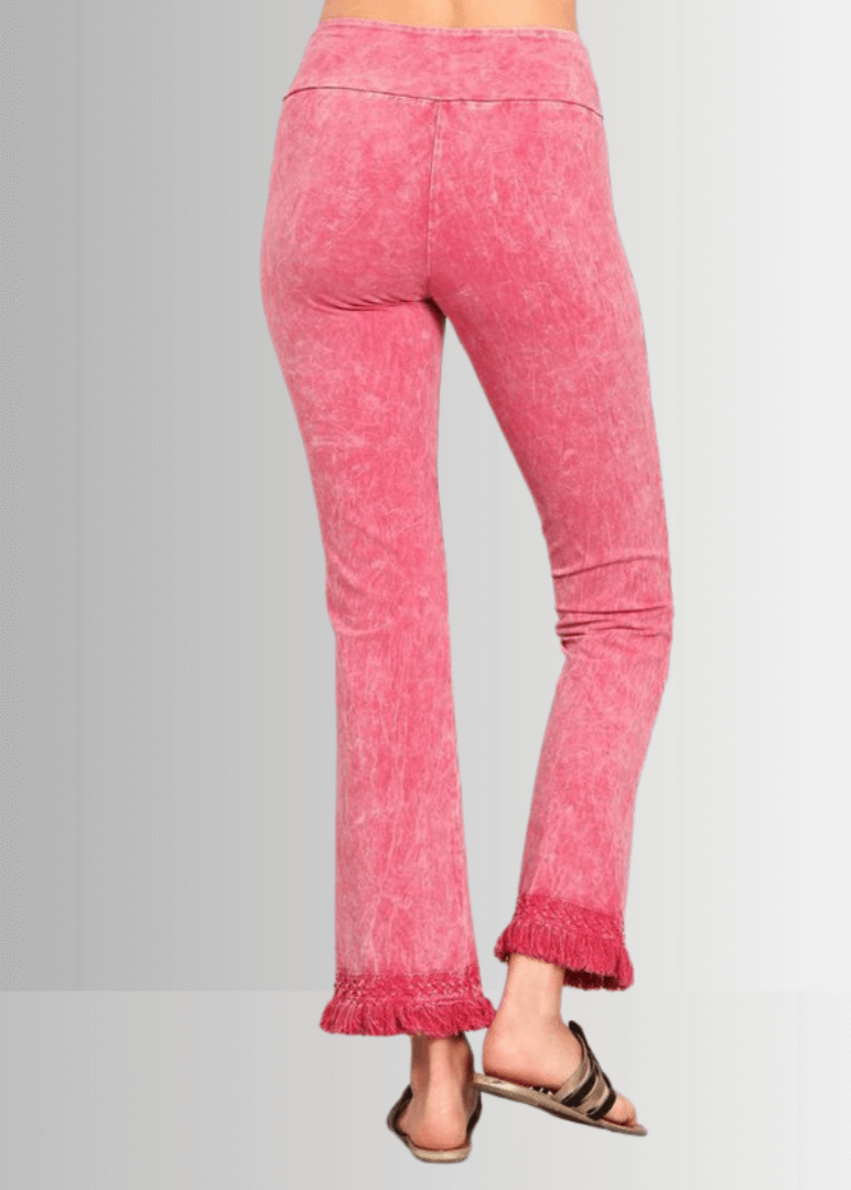 Mineral Washed Plus Size Crochet Fringe Hem Pants
