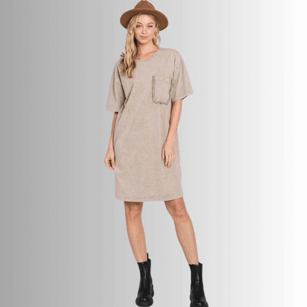Charlee Mineral Washed Shirt Dress in Taupe for Effortless Style