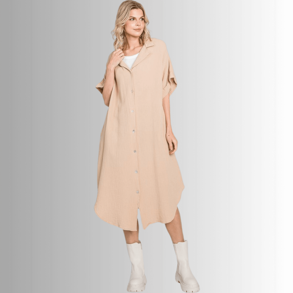 Phoebe Cotton Gauze Shirt Dress - Versatile and Stylish Summer Essential - RFE Marketing Ventures