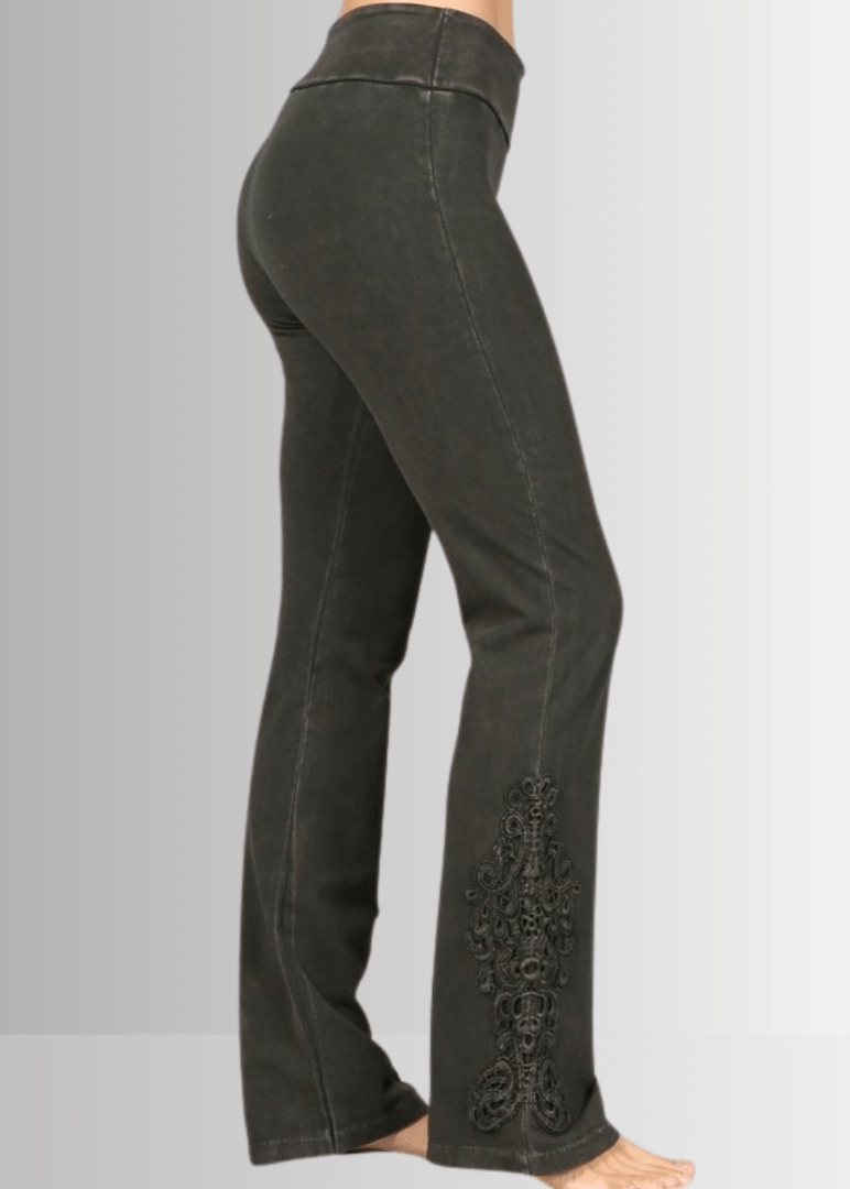 Mineral Washed Bootcut Jeggings with Crochet Detail