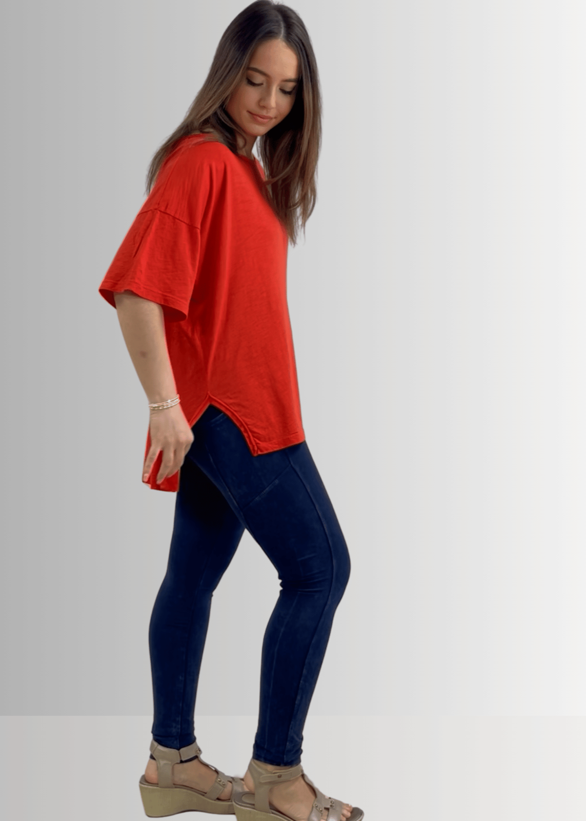 Aubree Cotton Slub Top in Crimson Red - Garment Dyed