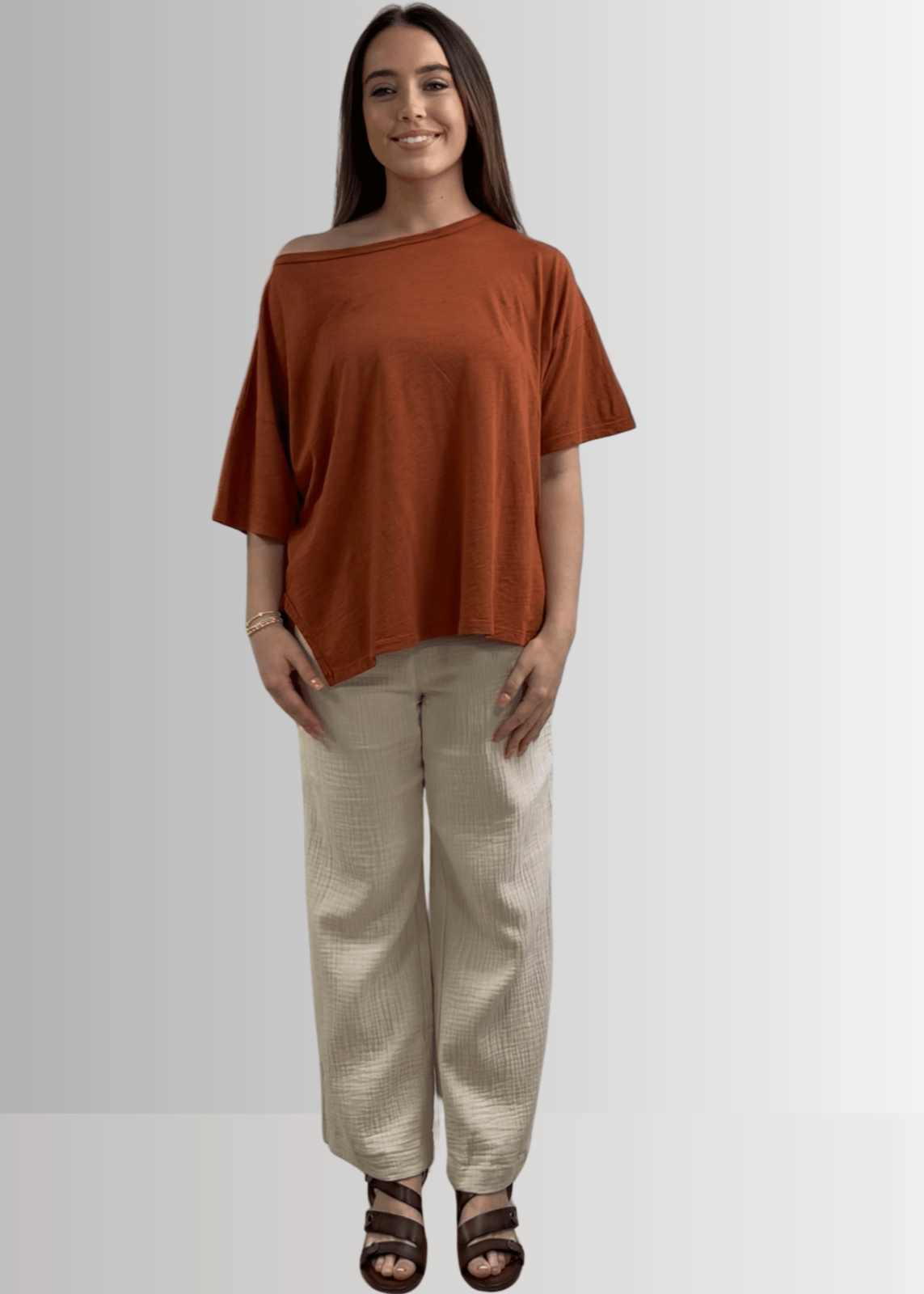 Aubree Cotton Slub Top in Gingerbread - Garment Dyed Comfort