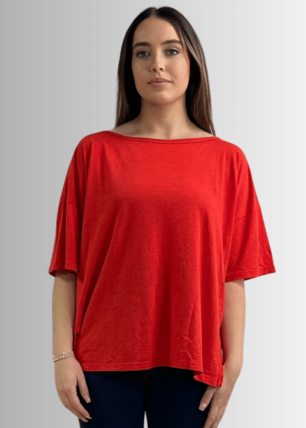 Aubree Cotton Slub Top in Crimson Red - Garment Dyed