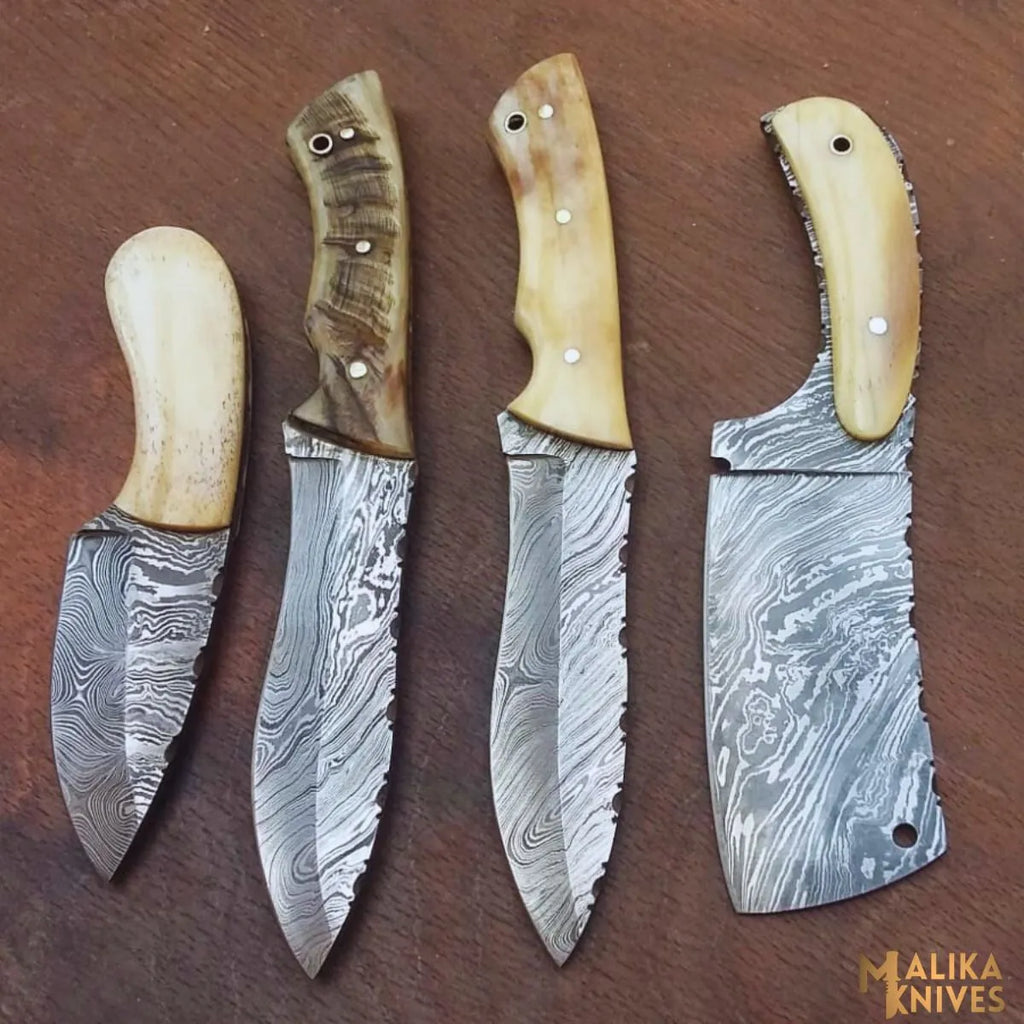Handmade Damascus Hunting Knife Set with Camel Bone Handles - Precision Tools for Every Hunter - RFE Marketing Ventures