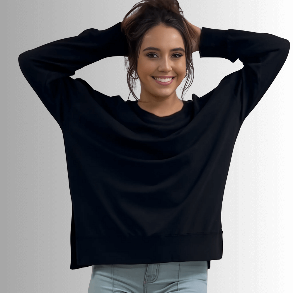 Tessa Lightweight French Terry Sweatshirt - Black, Made in USA