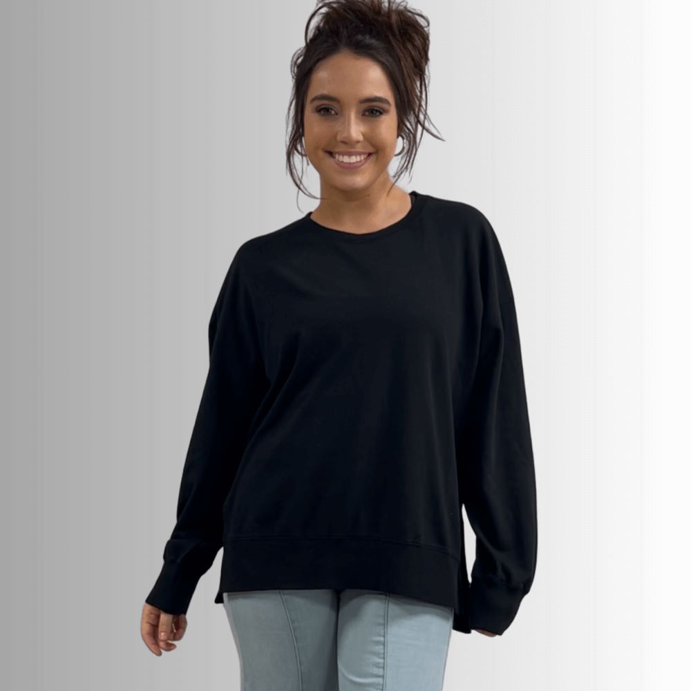Tessa Lightweight French Terry Sweatshirt - Black, Made in USA