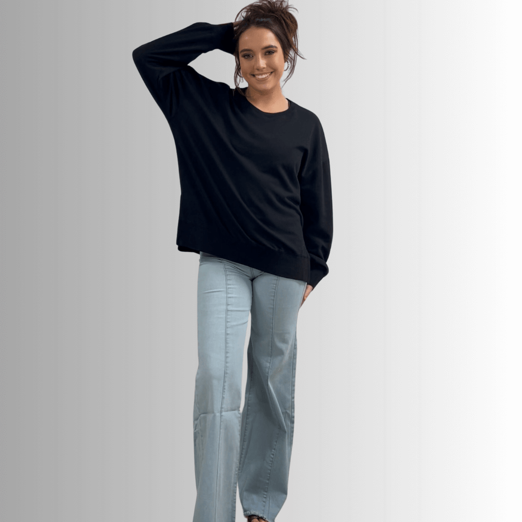 Tessa Lightweight French Terry Sweatshirt - Black, Made in USA